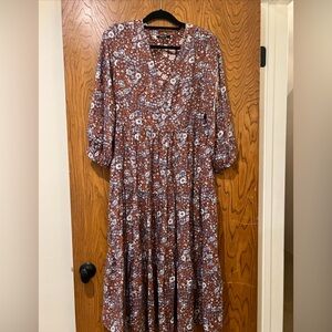 Madewell Challis Wrap Midi Dress In Woodland Floral $128 Size Small Boho Brown
